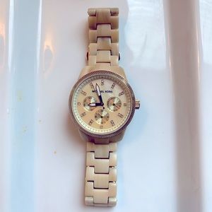 Michael Kors Watch: Light Tan Acetate with Gold Trim